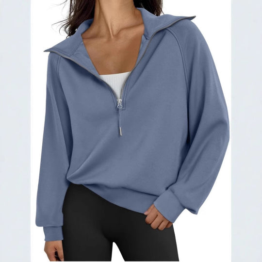 Damen lässiger Sweatpullover mit hohem Kragen und Reißverschluss