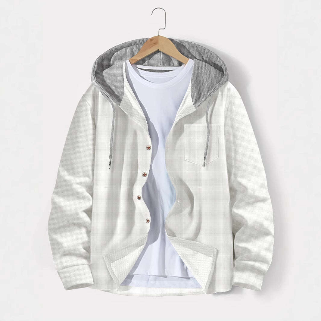 Herren nan leichtes Utility-Hoodie-Überhemd mit Kontrastkapuze, Knopfleiste und Brusttasche Shop Nory