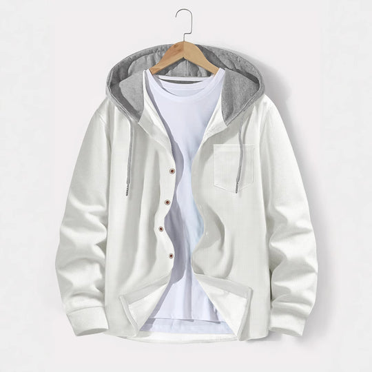 Herren nan leichtes Utility-Hoodie-Überhemd mit Kontrastkapuze, Knopfleiste und Brusttasche Shop Nory
