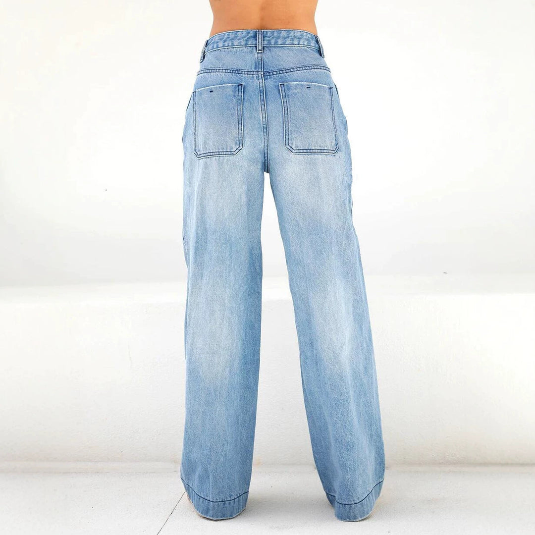Damen Hochtaillierte weite Denim-Jeans im Palazzo-Schnitt Shop Nory