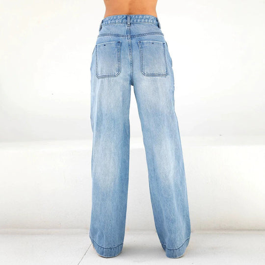 Damen Hochtaillierte weite Denim-Jeans im Palazzo-Schnitt Shop Nory