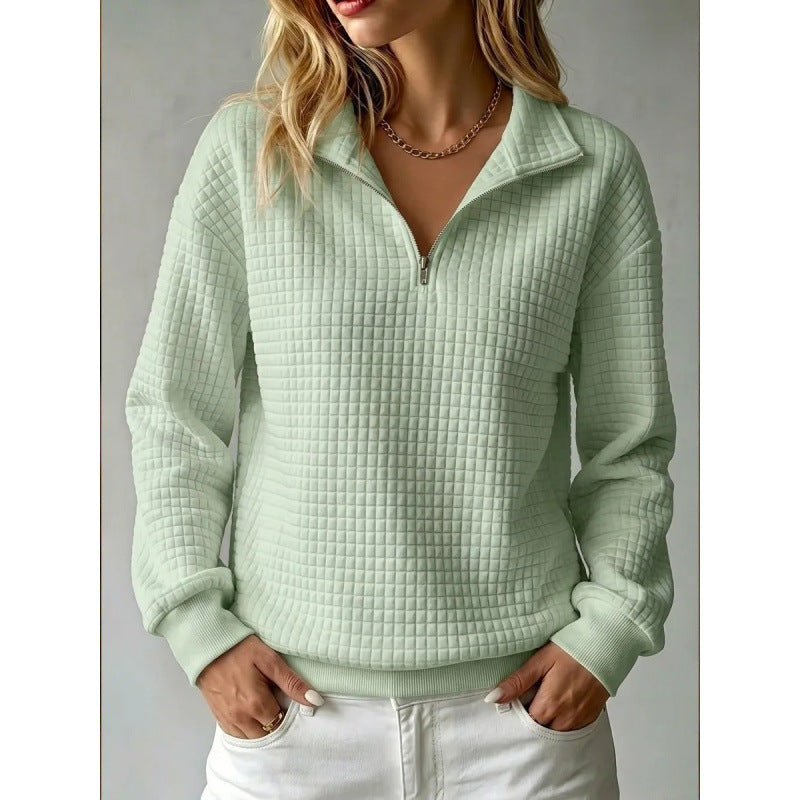 Damen Stepp-Sweatshirt mit halbem Reißverschluss und Kachelstruktur Shop Nory