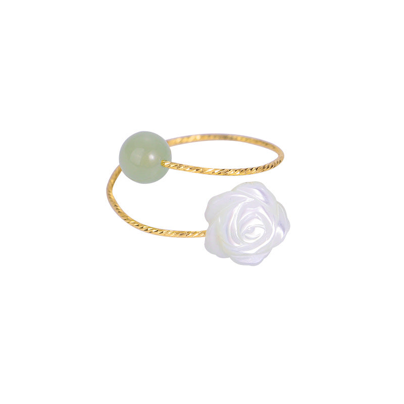 Damen Offener Ring mit filigranem Rosen-Design und eleganter Steinverzierung Shop Nory