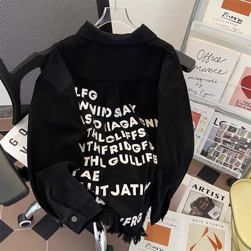 Damen Urbane Oversized Jacke mit kreativem Schriftzug Shop Nory