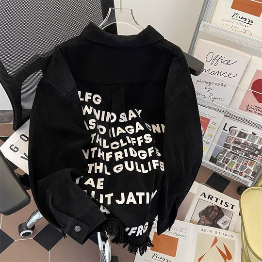 Damen Urbane Oversized Jacke mit kreativem Schriftzug Shop Nory