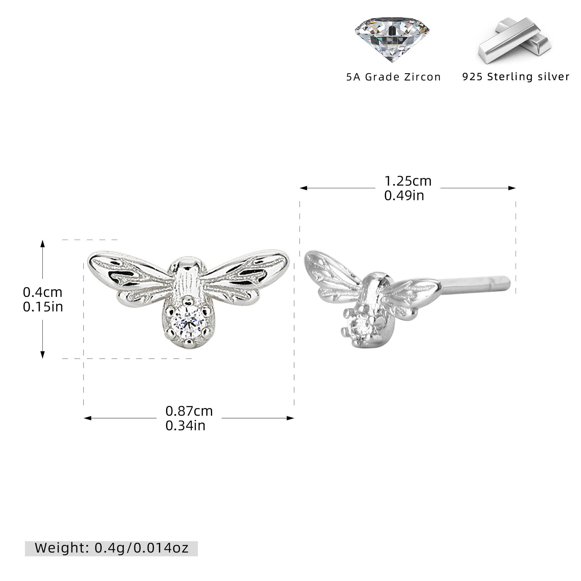 Damen Ohrstecker im Bienen-Design mit funkelndem Zirkonbesatz Shop Nory