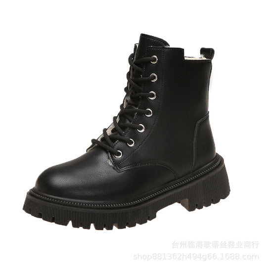 Damen Gefütterte Schnür-Bikerboots mit dicker Profilsohle Shop Nory