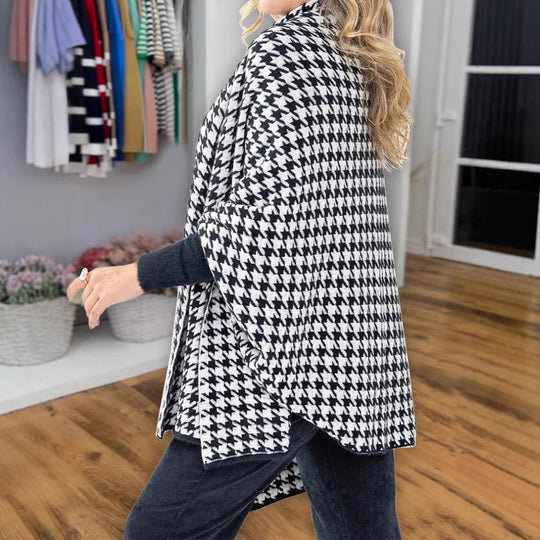 Damen Oversized Poncho mit Hahnentritt-Muster und offenem Schalkragen Shop Nory