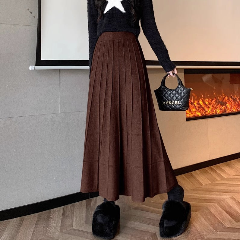 Damen Eleganter, plissierter Maxirock mit feiner Rippstruktur Shop Nory