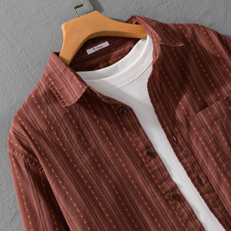 Herren Lässiges Langarm-Overshirt aus Leinen-Baumwollmix mit aufgesetzter Brusttasche Shop Nory