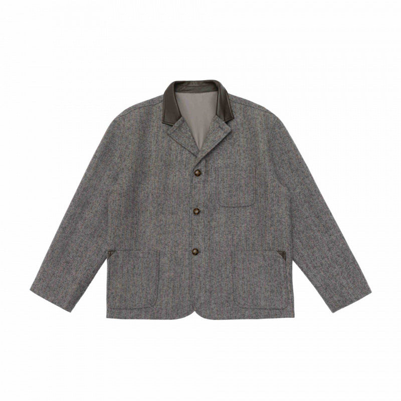 Herren Schurwollmix-Workerblazer mit kontrastierendem Lederkragen und aufgesetzten Taschen Shop Nory