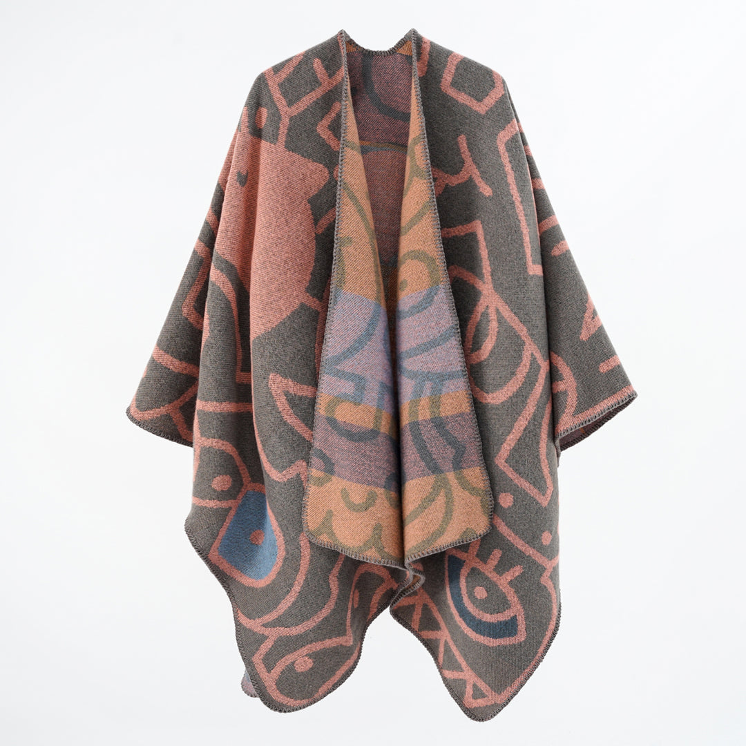 Damen Reversibler Strickponcho im Kuschel‑Umhang mit grafischem Jacquard Shop Nory