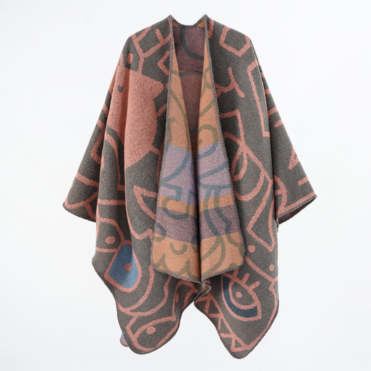 Damen Reversibler Strickponcho im Kuschel‑Umhang mit grafischem Jacquard Shop Nory