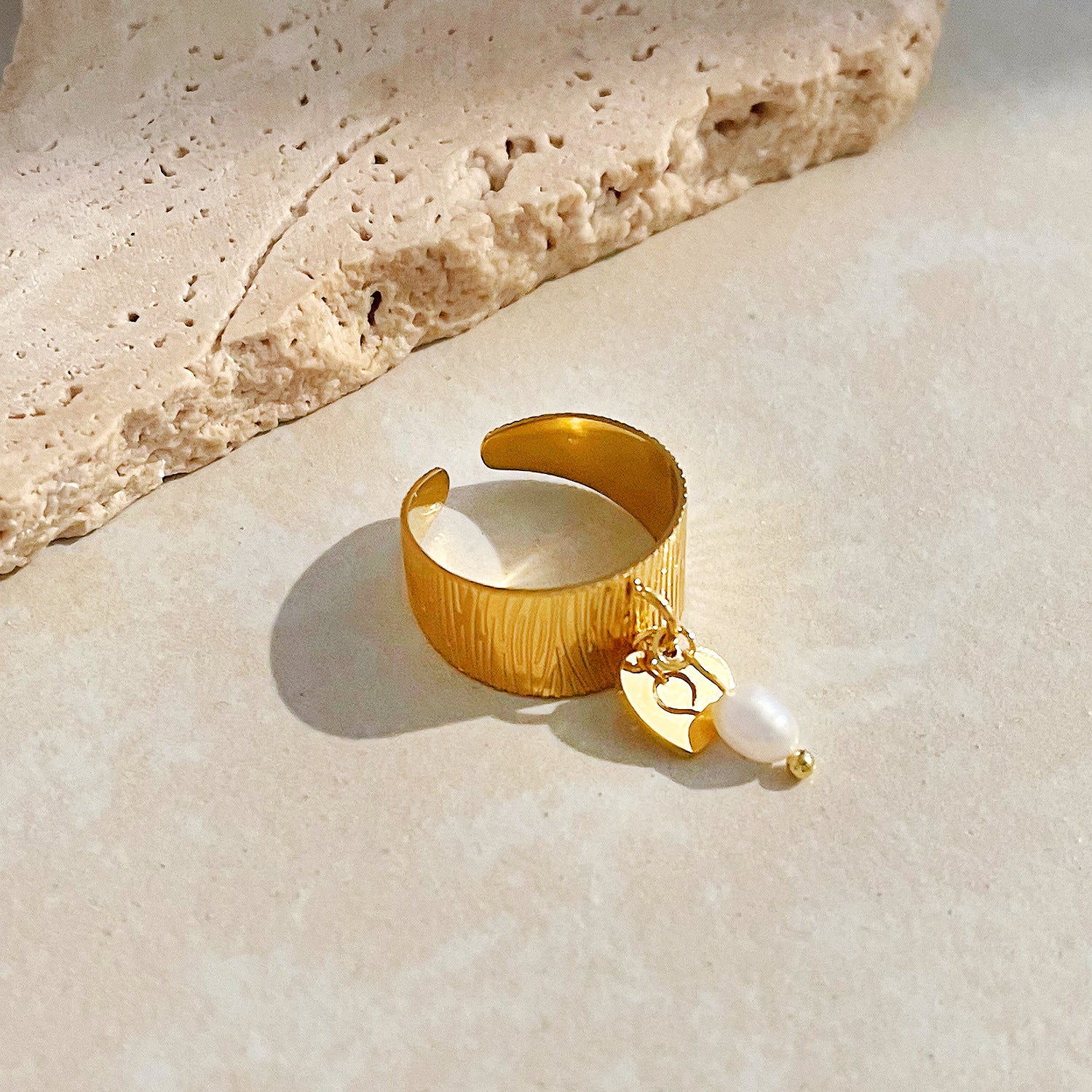 Damen eleganter verstellbarer Ring mit Perlenanhänger Shop Nory
