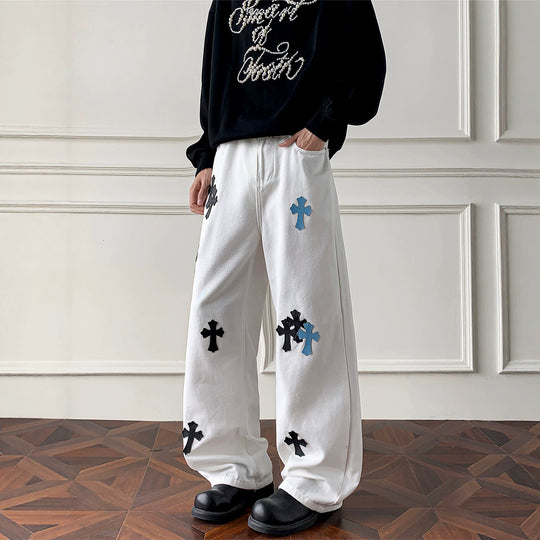 Damen Weitgeschnittene Denim-Hose mit kreativem Kreuzdesign Shop Nory