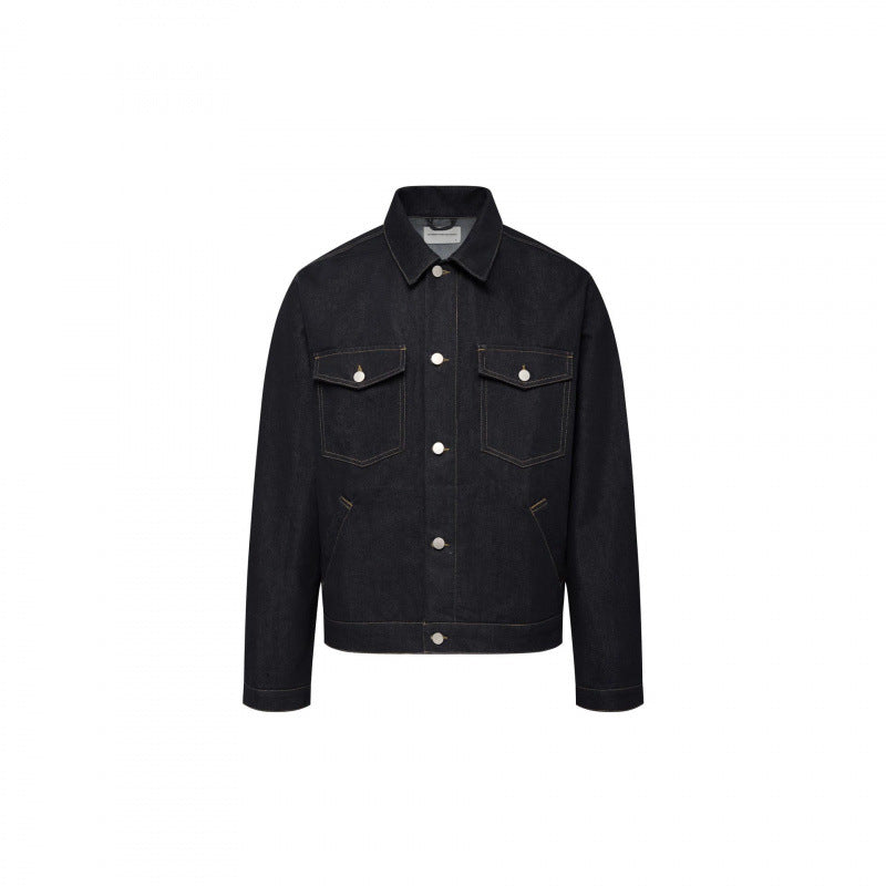 Unisex Zeitlose Boxy-Denimjacke im Worker-Look mit Pattentaschen und Metallknopfleiste Shop Nory