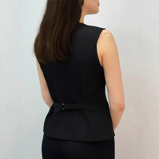Damen Weste mit elegantem V-Ausschnitt und dekorativen Knöpfen