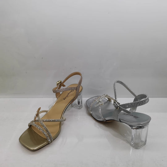 Damen Sandalette mit transparentem Blockabsatz, quadratischer Zehenbox und funkelnden Riemchen Shop Nory