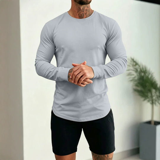 Herren Enganliegendes Langarm-Shirt aus Baumwollstretch mit Rundhals Shop Nory