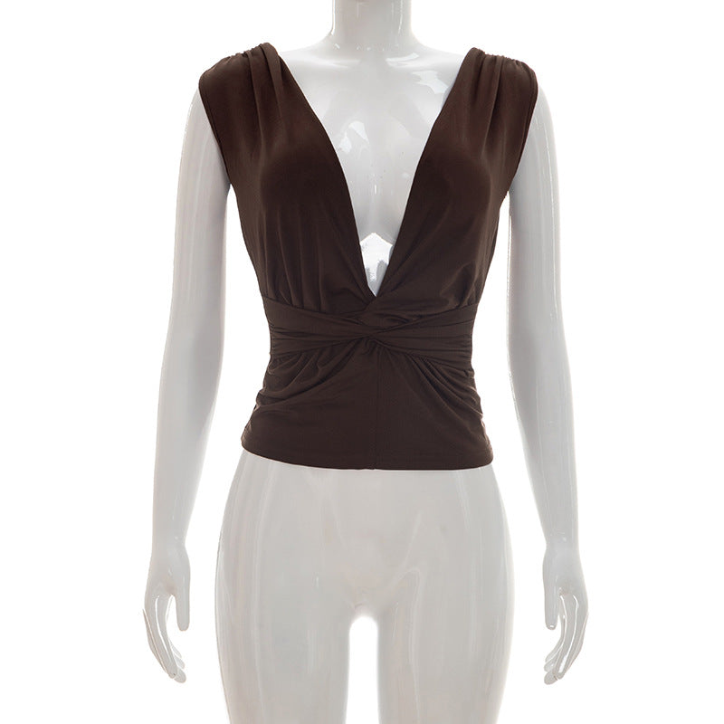 Damen Wickeloberteil mit tiefem V-Ausschnitt und elegantem Knotendetail