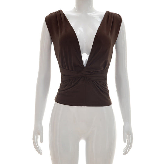 Damen Wickeloberteil mit tiefem V-Ausschnitt und elegantem Knotendetail