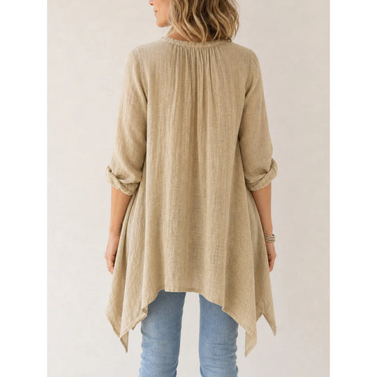 Damen Lässige Long-Tunika mit Handtuchsaum, Kräusel-Biesen und Eingrifftaschen Shop Nory