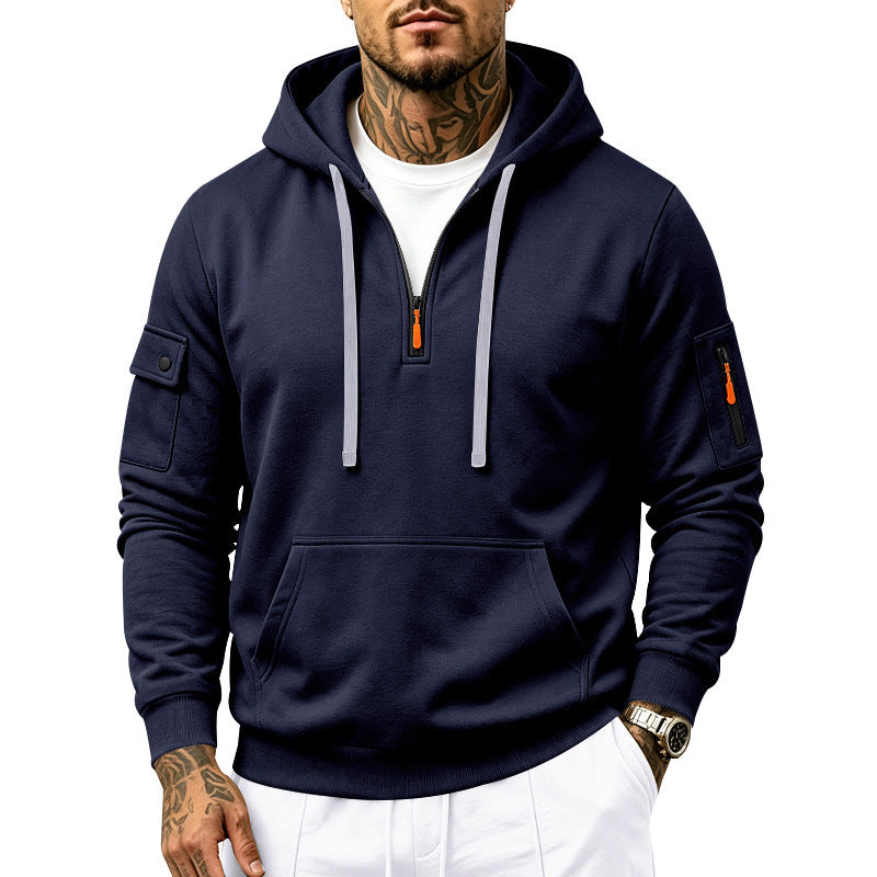 Herren Performance-Hoodie mit Halbreißverschluss, Utility-Ärmeltaschen und Kängurutasche Shop Nory