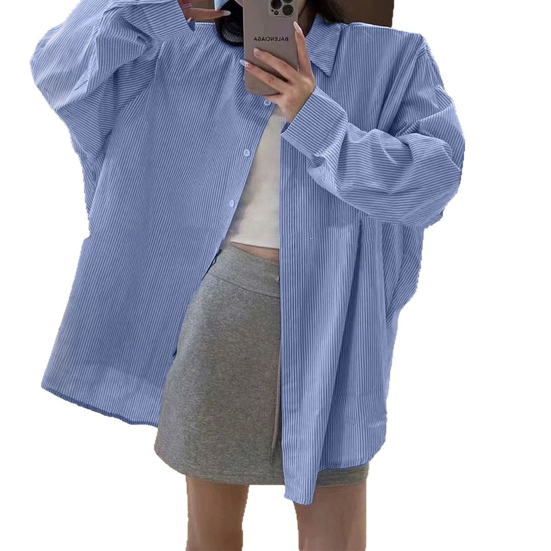 Damen nan oversized Hemd mit feiner Nadelstreifenstruktur, Kentkragen, abgerundetem Saum und geknöpften Manschetten Shop Nory