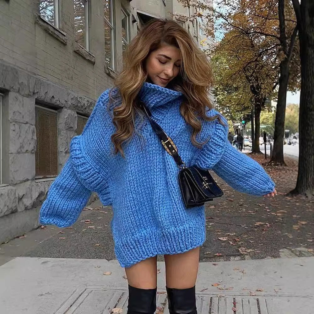 Damen Oversize Grobstrickpullover mit hohem Rollkragen Shop Nory