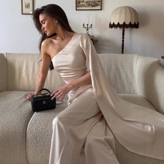Damen Einseitig Schulterfreies Minikleid mit schickem Satin-Finish