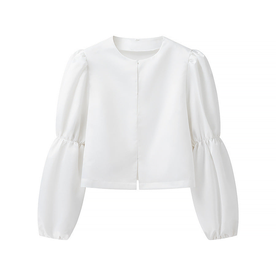 Damen Glänzende Satin‑Bluse mit voluminösen Puffärmeln Shop Nory