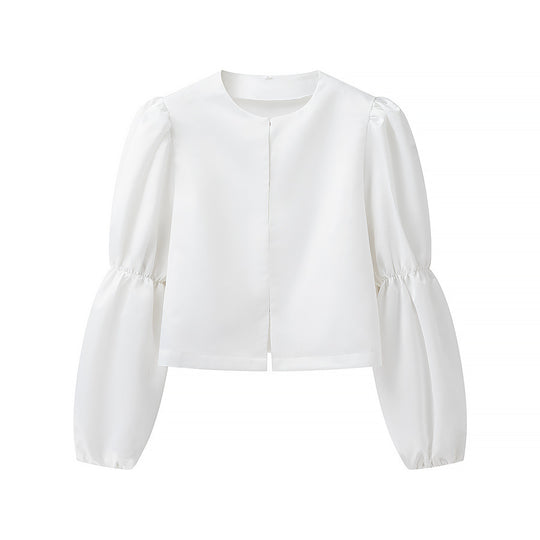 Damen Glänzende Satin‑Bluse mit voluminösen Puffärmeln Shop Nory