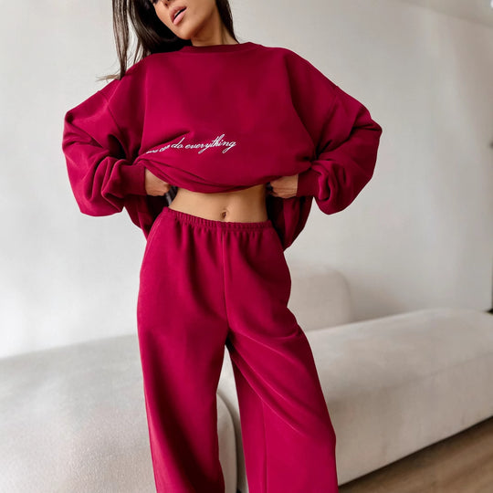 Damen Oversized Sweatshirt und hochgeschnittene Jogginghose Loungewear-Set aus weichem Baumwollfleece mit elastischem Bund Shop Nory
