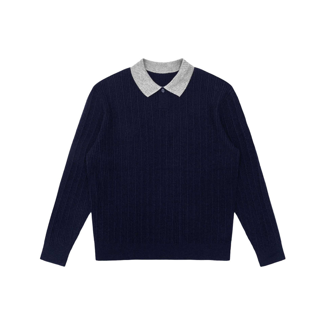 Herren Feinstrukturierter Rippstrick-Polo-Pullover mit Kontrastkragen Shop Nory