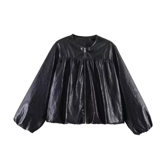 Damen Kurzjacke mit geraffter Passe, Ballonärmeln und Reißverschluss Shop Nory