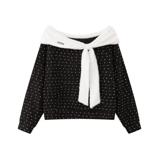 Damen Kuscheliger Strickpullover mit großem Faux-Fur-Schalkragen und Kängurutasche Shop Nory
