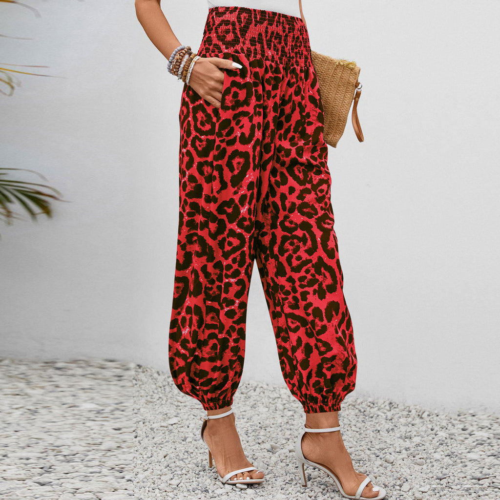 Damen Aladin-Hose mit elastischem Bund und modernem Leopardenmuster Shopnory