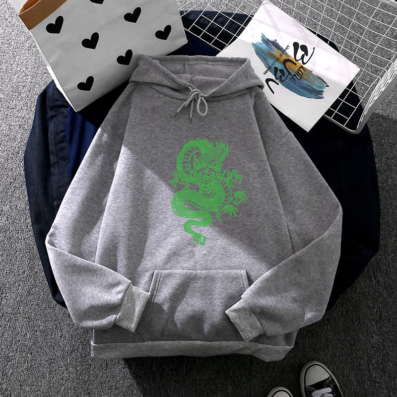 Unisex nan Kapuzenpullover mit detailreichem Drachenmotiv, Oversize‑Schnitt und Kängurutasche Shop Nory
