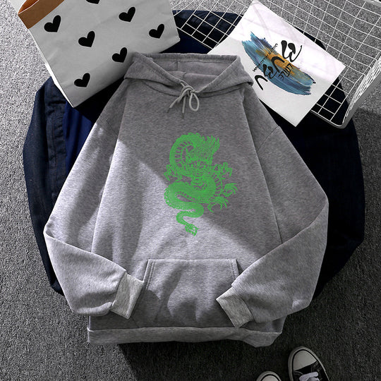 Unisex nan Kapuzenpullover mit detailreichem Drachenmotiv, Oversize‑Schnitt und Kängurutasche Shop Nory