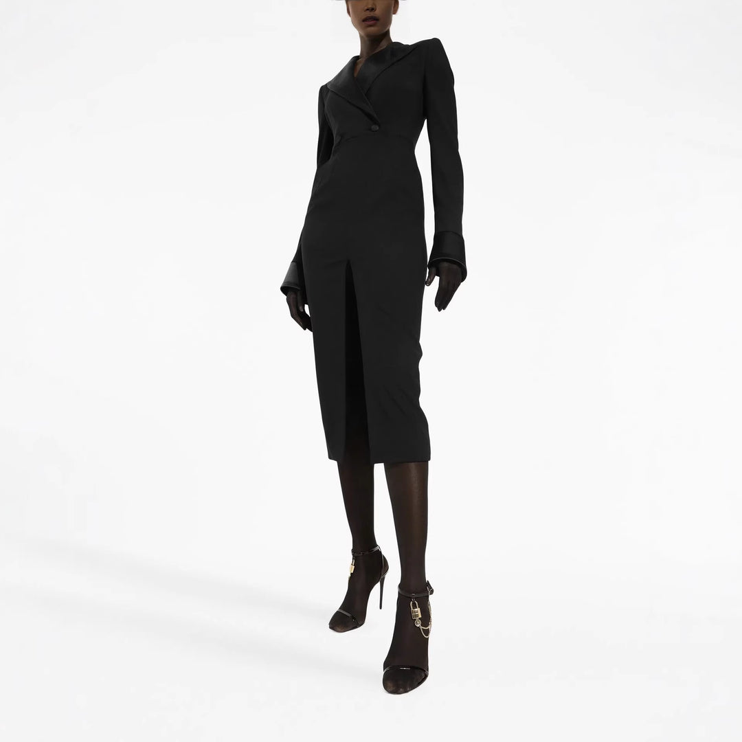 Damen Tailliertes Blazerkleid im Longcut mit Satinrevers und Frontschlitz Shop Nory