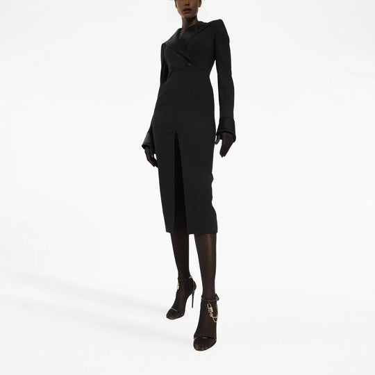 Damen Tailliertes Blazerkleid im Longcut mit Satinrevers und Frontschlitz Shop Nory
