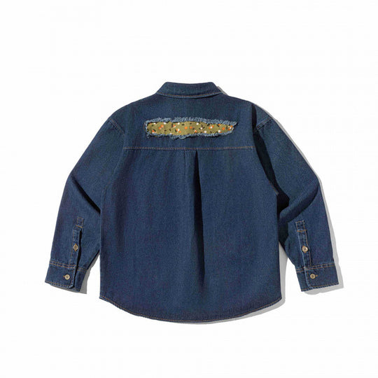 Unisex Kastenförmige Denim-Hemdjacke mit dekorativen Destroy-Applikationen und Oversized-Silhouette Shop Nory