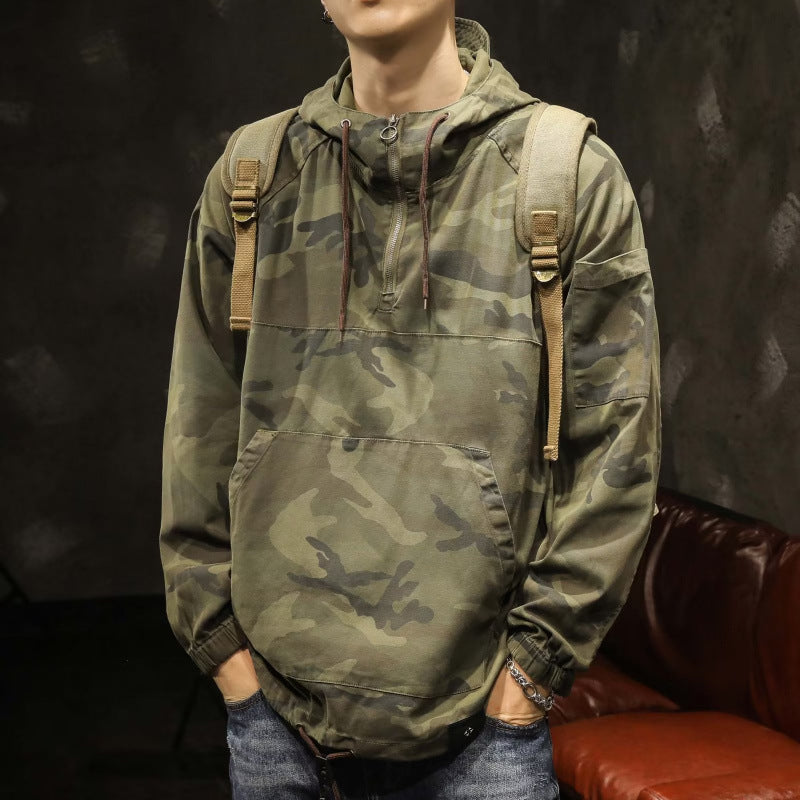 Herren Kapuzen-Anorak mit Halbzip, Kängurutasche und Tunnelzugsaum Shop Nory