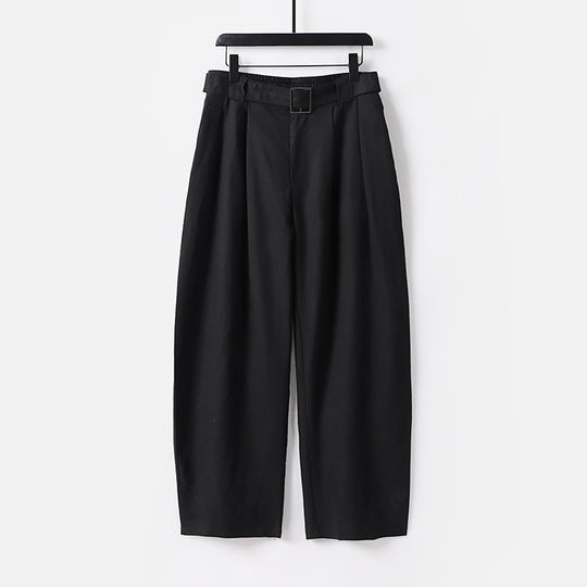 Damen Hochgeschnittene weite Leinenmix-Hose mit Bundfalten und Stoffgürtel Shop Nory