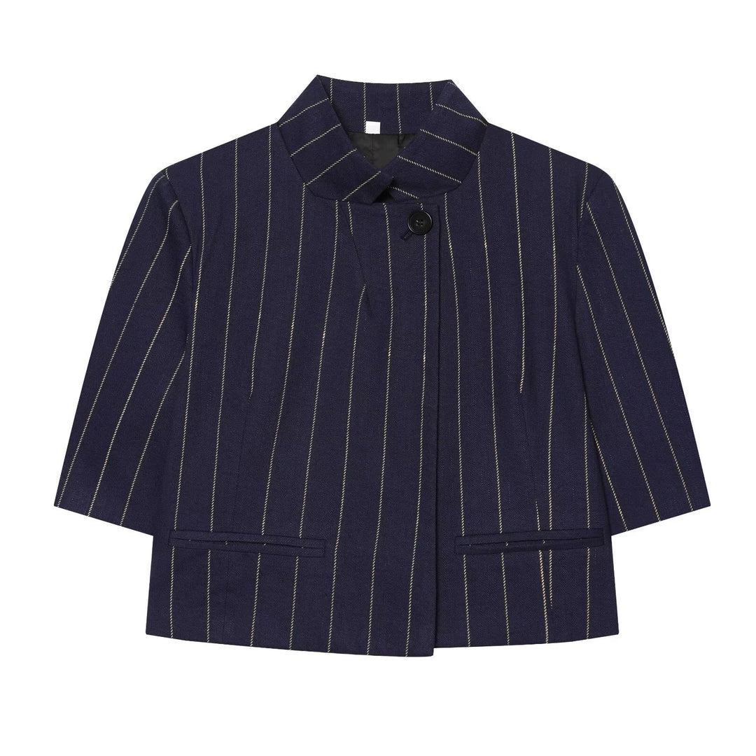 Damen Kurzblazer im Boxy-Cut mit Stehkragen und Nadelstreifen Shop Nory