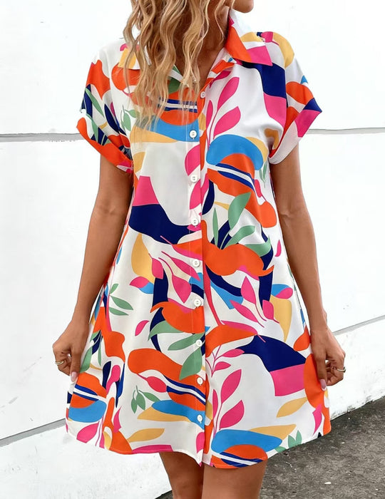 Damen Lockeres Hemdblusenkleid mit Knopfleiste, Reverskragen und floralem Print Shop Nory