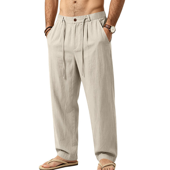 Herren Leichte Leinenhose mit Bundfalten und Kordelzug Shop Nory