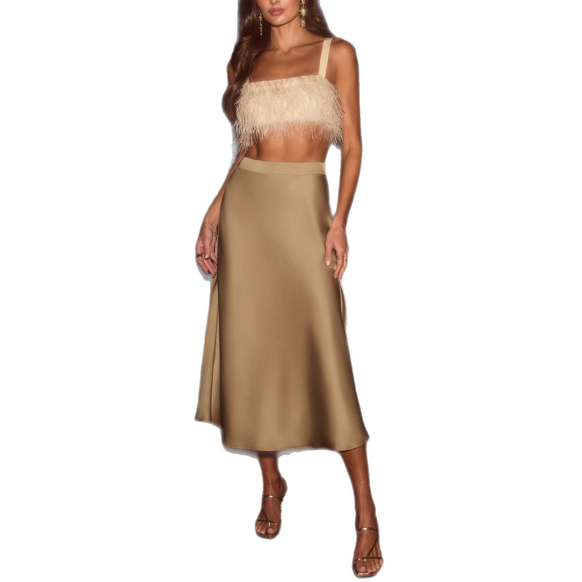 Damen Eleganter Maxirock aus satinierter Baumwolle