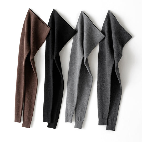 Damen Thermo-Feinstrick-Leggings mit hoher Taille und geripptem Knöchelabschluss Shop Nory