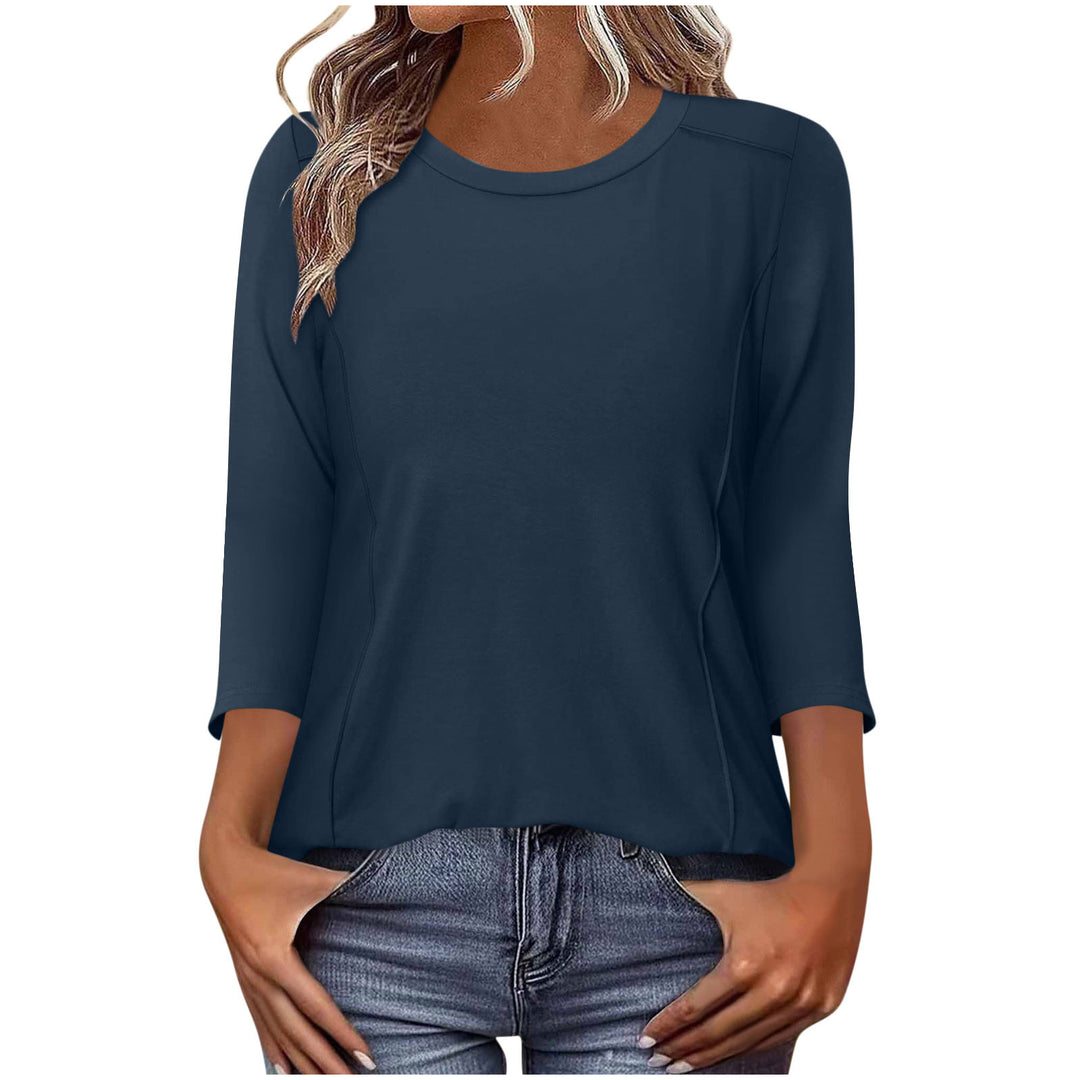 Damen nan lässiges Rundhals Shirt mit mittellangen Ärmeln und sichtbaren Nahtakzenten Shop Nory